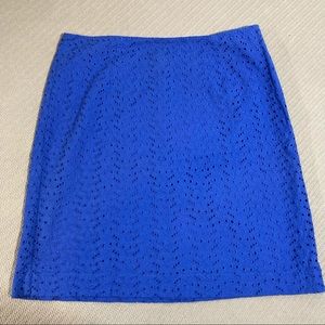 LL Bean Eyelet Skirt Blue "Favorite Fit" Lined Skirt